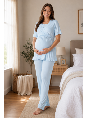 Effortt 3032 Mavi Hamile Lohusa Pijama Takımı